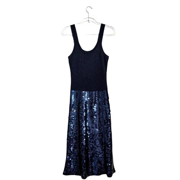 MSRP 225 NEW COS SEQUIN DRESS SMALL MIDI TRUMPET STYLE TANK KNIT SHIMMER SEQUINS - Picture 2 of 12